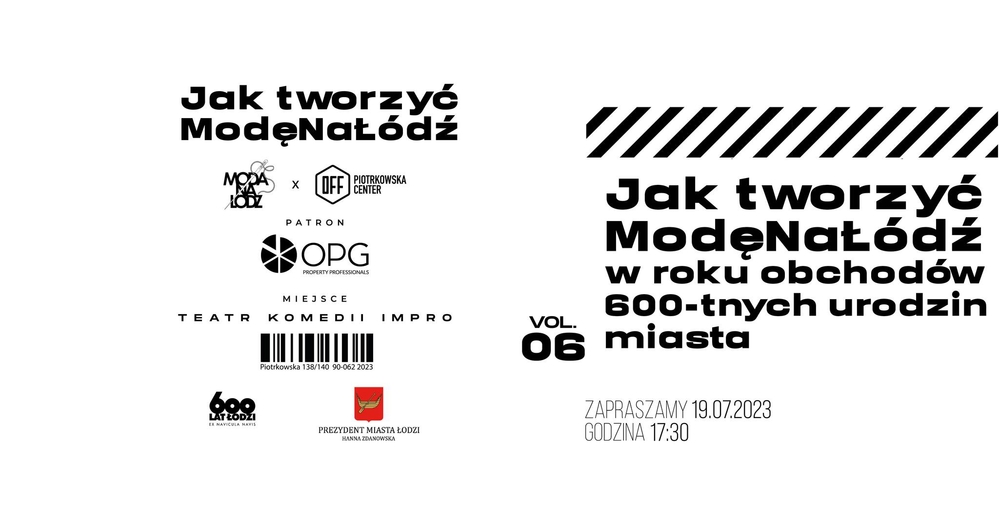 Plakat promujący wydarzenie pt. "Jak tworzyć ModęNaŁódź w roku obchodów 600-tnych urodzin miasta"